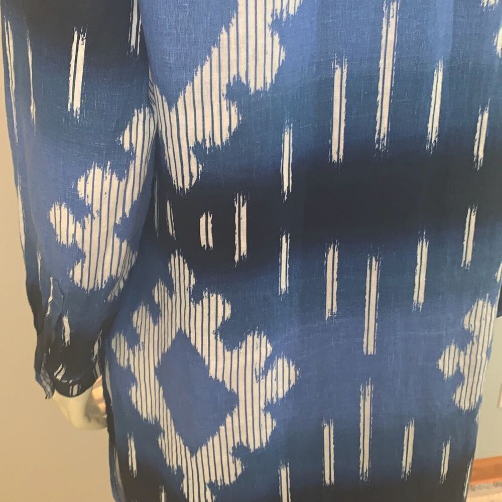 Chicos Blue Aztec Linen Button Down Dress Size 1 - Picture 7 of 12